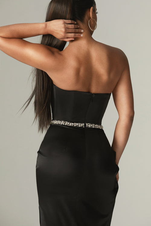 Alara Duchess Crystal Gown Dress (Black)
