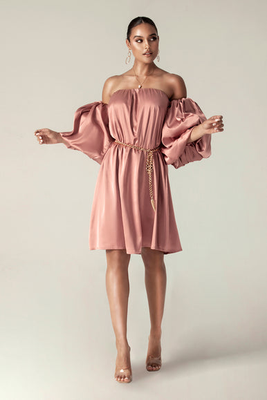 Ella Puff Sleeve Satin Dress Dusty Pink